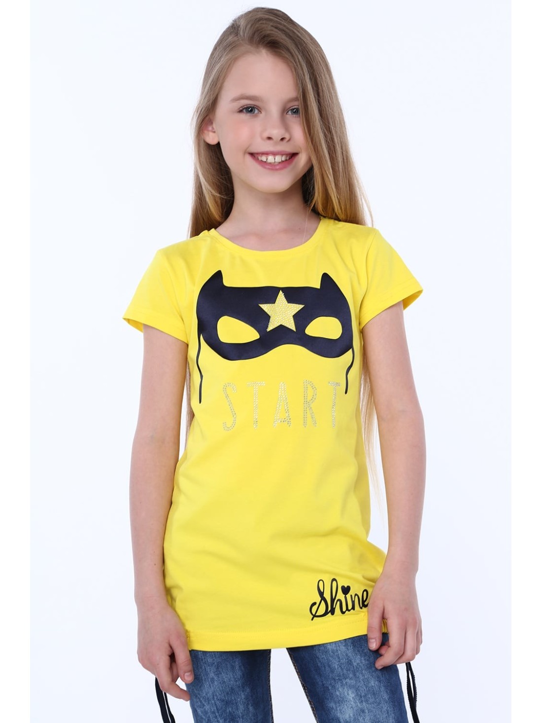 T-Shirt mit gelber Maskenapplikation NDZ5322 – Online-Shop – Boutique